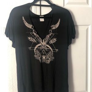 Black Short Sleeve Deep V-Cut Top